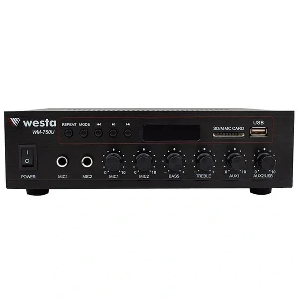Westa Wm-750u 80 Watt 100v-70v Mini 4-16 Ohm Usb-sd-bluetooth 2 Mikrofon Girişli Trafolu Anfi - Resim 2