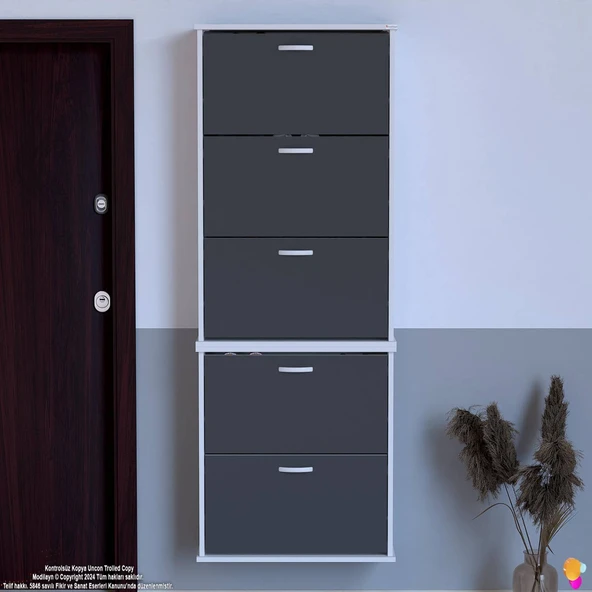 Modilayn VARBİ UMAY' 2 Li Asma Kapı Önü 72x193x26 cm’ lik 5 Düşer Kapak 10 Göz Bölmeli Ayakkabılık - Resim 10