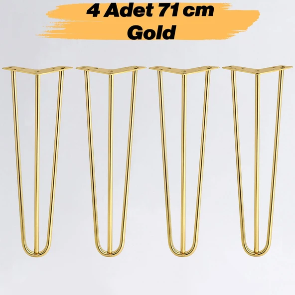 Masa ve Sehpa Ayağı Tekli Dayanıklı Mobilya Yükseltici Destek Modeli 71 cm Gold Altın Metal 4'lü Set ürün görseli