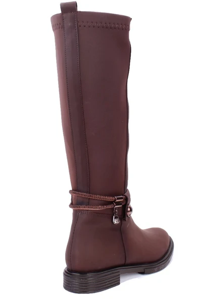 Dagoster DZA07-43621911 Kahve Günlük Streçli Düz Topuk Kadın Çizme - Resim 4