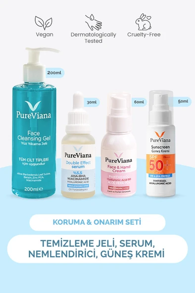 PureViana Cilt Bariyerini Güçlendiren Koruma & Onarım Seti - 4’lü - Temizleme, Serum, Nem, Spf ürün görseli
