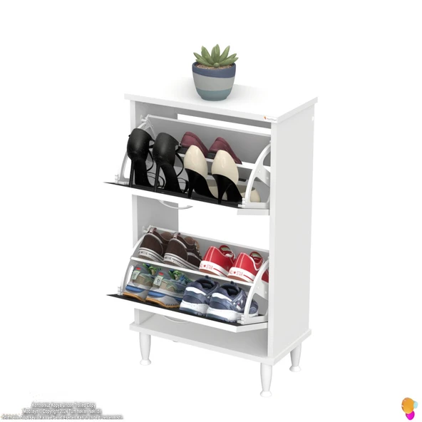 Modilayn UMAY Kapı Önü 52x 90x 26 cm’ lik 2 Düşer Kapak 4 Göz Bölmeli Ayakkabılık - Resim 5