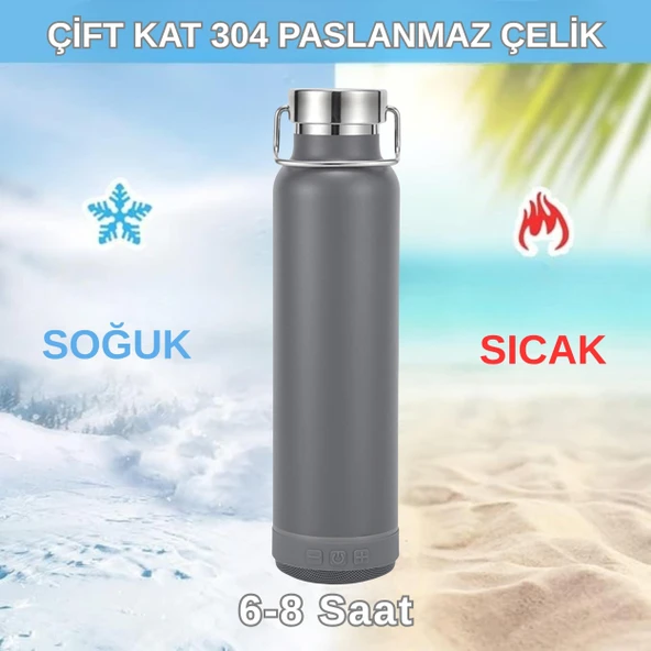 Bluetooth Hoparlörlü Paslanmaz Çelik Termos 600 ml-Çift Katmanlı - Resim 4