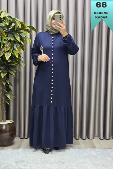 Kadın Giyim Büyük Beden Kristal Düğmeli Elbise - Resim 7