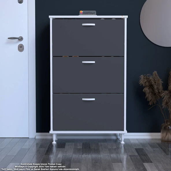 Modilayn VARBİ Kapı Önü 72x 127x 26 cm’ lik 3 Düşer Kapak 6 Göz Raf Bölmeli Ayakkabılık - Resim 3