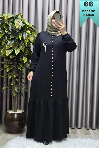 Kadın Giyim Büyük Beden Kristal Düğmeli Elbise ürün görseli 1