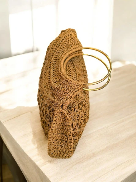 KADIN HASIR EL ÇANTASI METAL ASKILI BÜYÜK BOY İÇ ASTARLI CEPLİ ÇANTA - MODEL 202506 - 3