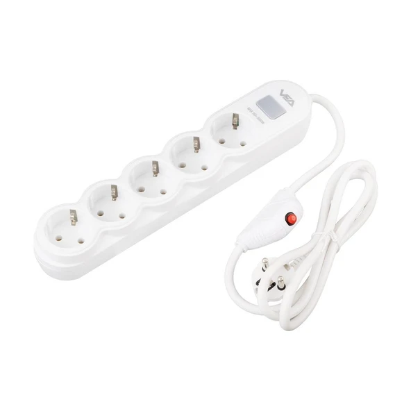 VA-21569 5'li Anahtarlı 1.5 Metre Akım Korumalı Priz Beyaz - Resim 3