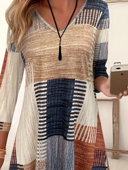 Lucky Life Kadın Uzun Kollu V Yaka Süprem Mini Elbise ürün görseli 1