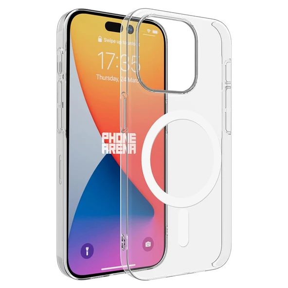 Zore iPhone 15 Pro ile Uyumlu Kılıf M-safe Şarj Özellikli Şeffaf Tek Kamera Çerçeveli Porto Kapak ürün görseli