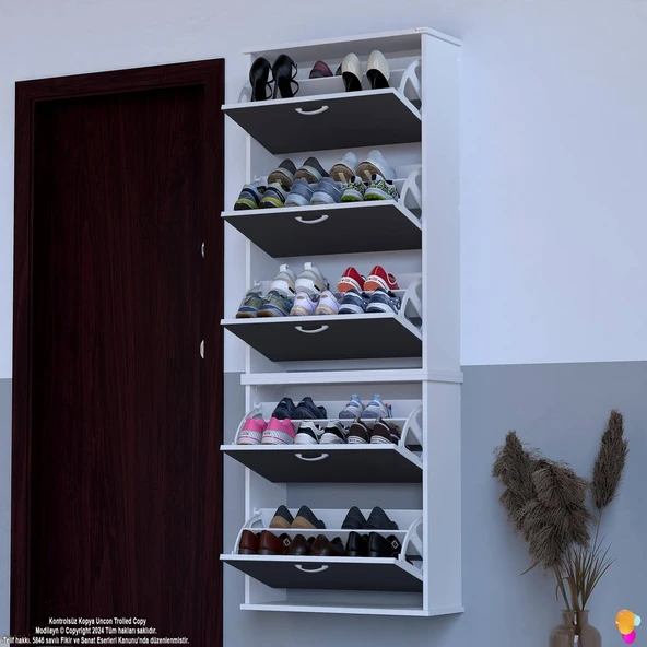 Modilayn VARBİ UMAY' 2 Li Asma Kapı Önü 72x193x26 cm’ lik 5 Düşer Kapak 10 Göz Bölmeli Ayakkabılık ürün görseli