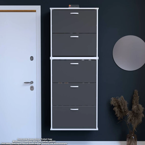 Modilayn VARBİ UMAY' 2 Li Asma Antre 72x193x26 cm’ lik 5 Düşer Kapak 10 Göz Bölme Ayakkabılık ürün görseli 1