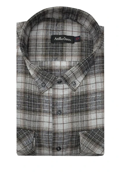 Atilla Özer Büyük Beden Çift Cep Klasik Kışlık Kaşmir Gömlek - 7462 - 8