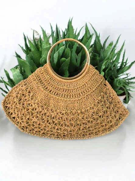 KADIN HASIR EL ÇANTASI METAL ASKILI BÜYÜK BOY İÇ ASTARLI CEPLİ ÇANTA - MODEL 202506