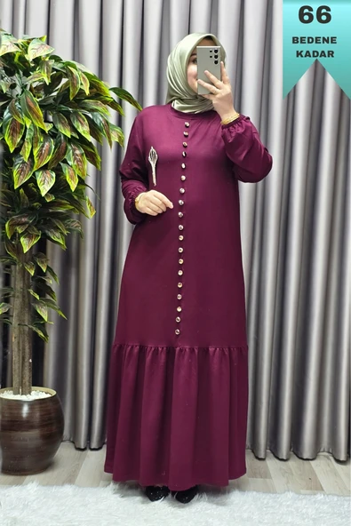 Kadın Giyim Büyük Beden Kristal Düğmeli Elbise - Resim 5