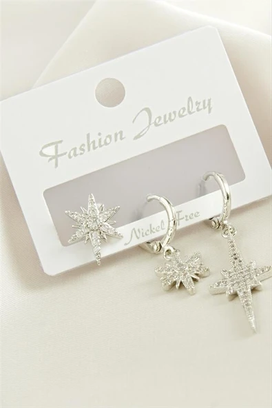 3 Adet Yıldız Zirkon Taşlı Küpe