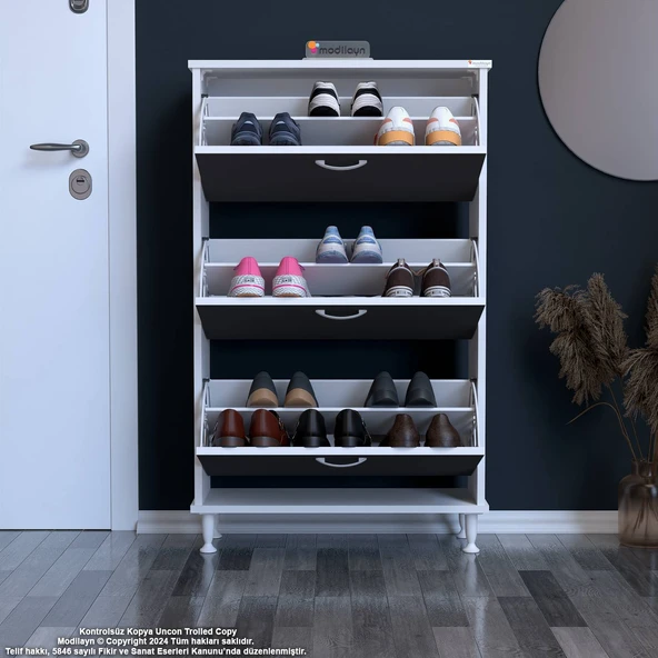Modilayn VARBİ Kapı Önü 72x 127x 26 cm’ lik 3 Düşer Kapak 6 Göz Raf Bölmeli Ayakkabılık ürün görseli 1