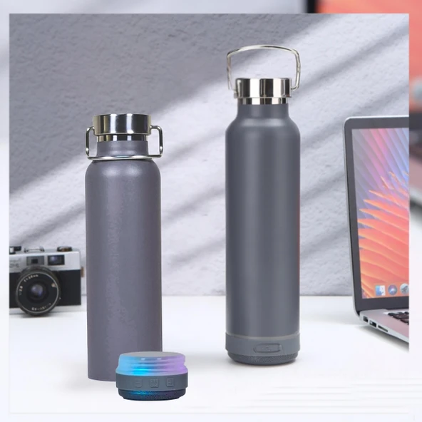 Bluetooth Hoparlörlü Paslanmaz Çelik Termos 600 ml-Çift Katmanlı - Resim 2