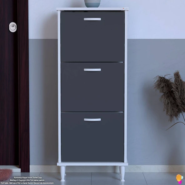 Modilayn VARBİ Kapı Önü 52 x 127 x 25,5 cm’ lik 3 Düşer Kapak 6 Göz Bölmeli Ayakkabılık - Resim 4