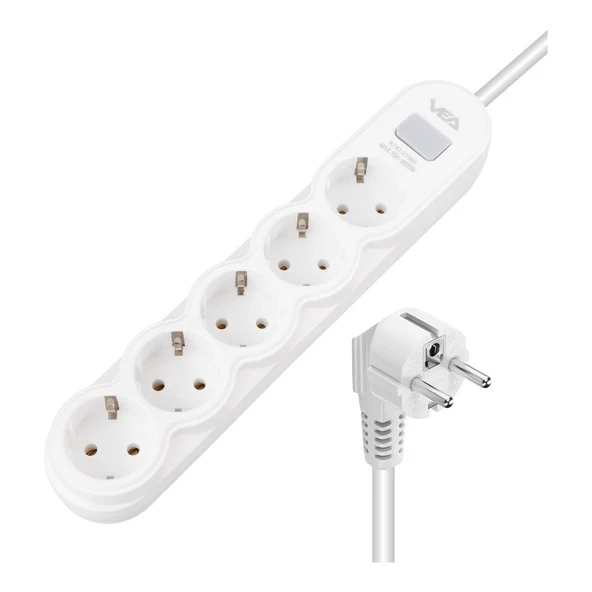 VA-21569 5'li Anahtarlı 1.5 Metre Akım Korumalı Priz Beyaz ürün görseli 1