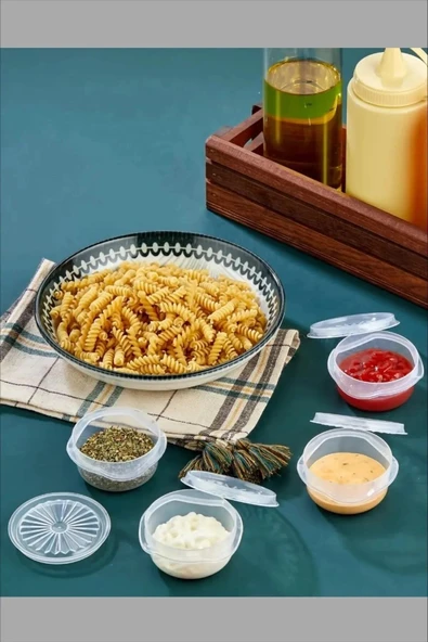 6 lı Yelpaze Kapaklı Şeffaf Mini Sosluk- Ketçap Mayonez Kabı- Kahve Yanı Şeker Lokumluk - Resim 2