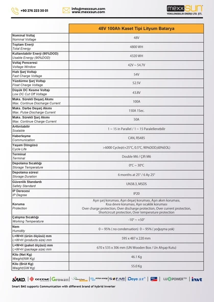 Mexxsun - İnges 48 Volt 100 Amper Lityum Akü - 4.8 kWh LifePo4 batarya - Resim 5