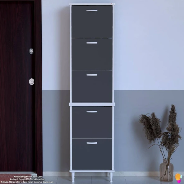 Modilayn VARBİ UMAY' 2 Li Kapı Önü 52x205x26 cm’ lik 5 Düşer Kapak 10 Göz Bölme Ayakkabılık - Resim 4