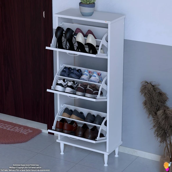 Modilayn VARBİ Kapı Önü 52 x 127 x 25,5 cm’ lik 3 Düşer Kapak 6 Göz Bölmeli Ayakkabılık ürün görseli 1