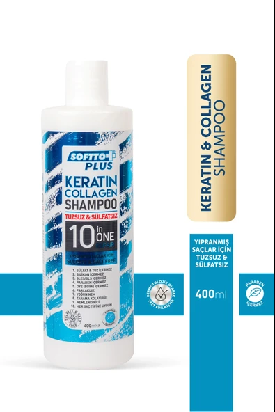 Softto Plus Şampuan Keratin Collagen Tuzsuz 400 Ml ürün görseli 1
