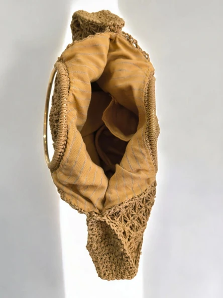 KADIN HASIR EL ÇANTASI METAL ASKILI BÜYÜK BOY İÇ ASTARLI CEPLİ ÇANTA - MODEL 202506 - 4