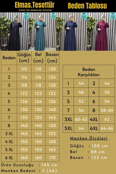 Kadın Giyim Büyük Beden Kristal Düğmeli Elbise - Resim 3