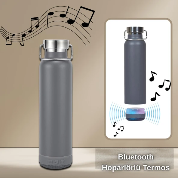 Bluetooth Hoparlörlü Paslanmaz Çelik Termos 600 ml-Çift Katmanlı ürün görseli