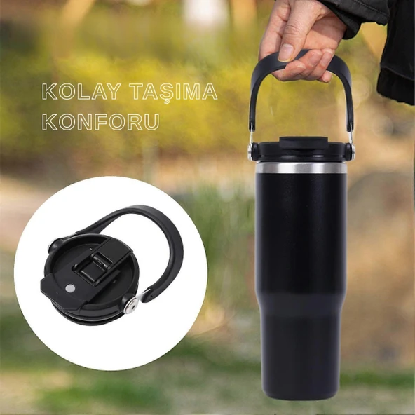Bluetooth Hoparlörlü Paslanmaz Çelik Termos Bardak 600 ml -Pipetli ,Çift Kullanımlı Kapak - Resim 12