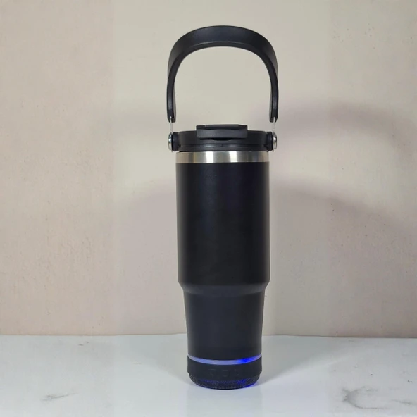 Bluetooth Hoparlörlü Paslanmaz Çelik Termos Bardak 600 ml -Pipetli ,Çift Kullanımlı Kapak - Resim 11
