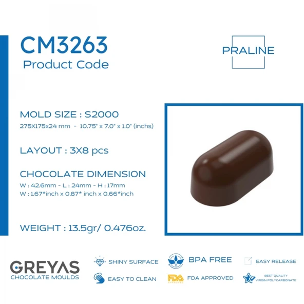 Polikarbon Oval Pralin Çikolata Kalıbı 13.5 gr | Cm-3263 - Resim 3