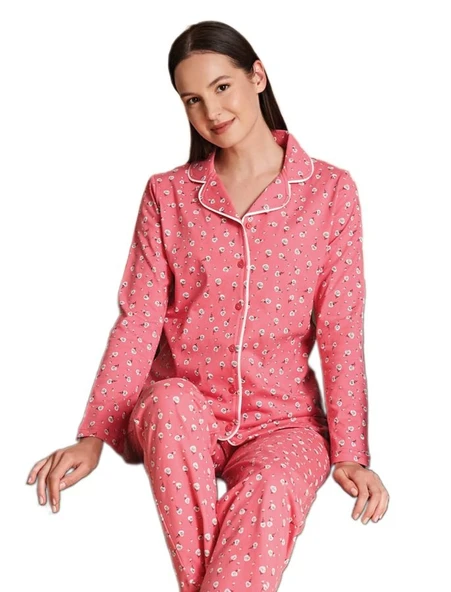 Purella Pamuklu Kumaş Uzun Kollu Kadın Pijama Takımı Yumuşak Rahat ve Şık Ev Giyim S/XL ürün görseli