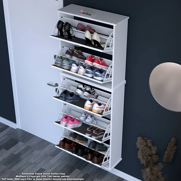 Modilayn VARBİ UMAY' 2 Li Asma Antre 72x193x26 cm’ lik 5 Düşer Kapak 10 Göz Bölme Ayakkabılık - Resim 3