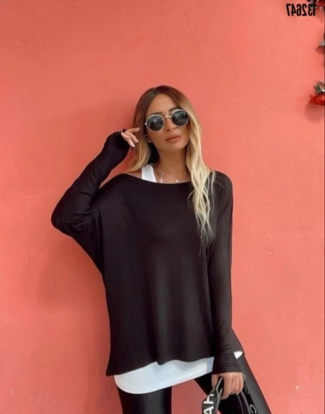 Lucky Life Kadın Uzun Kollu Tek Omuzdan Açık çilek Bluz Ve Viskon Atlet Ikili Takım - Resim 4