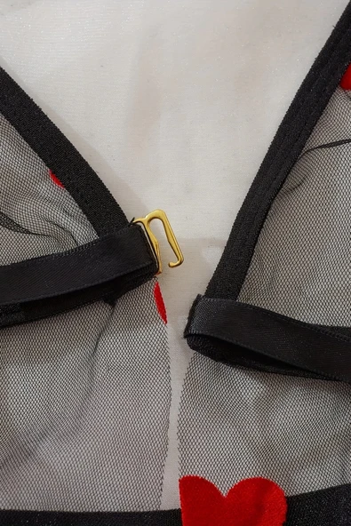 Kalp Desenli Siyah Transparan Gecelik Tm1378 - Resim 3