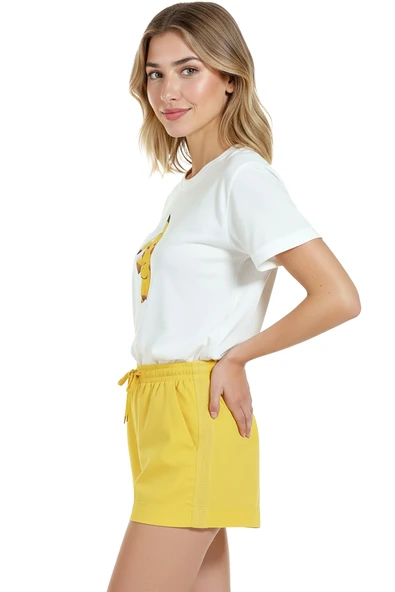 Kadın Beyaz Relaxed Fit %100 Pamuk Tişört – Pikachu Çizgi Karakter Baskılı - Resim 2