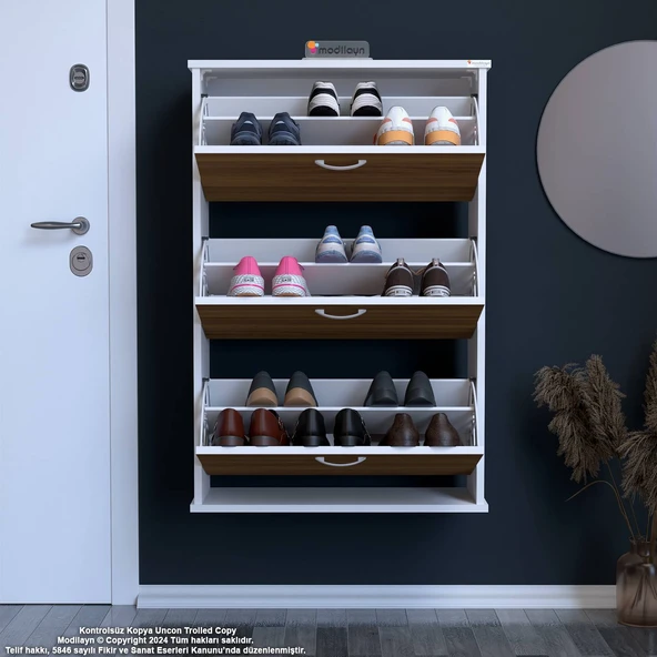 Modilayn VARBİ Asma Antre 72x115x26 cm’lik 3 Düşer Kapak 6 Göz Bölmeli Ayakkabılık ürün görseli 1