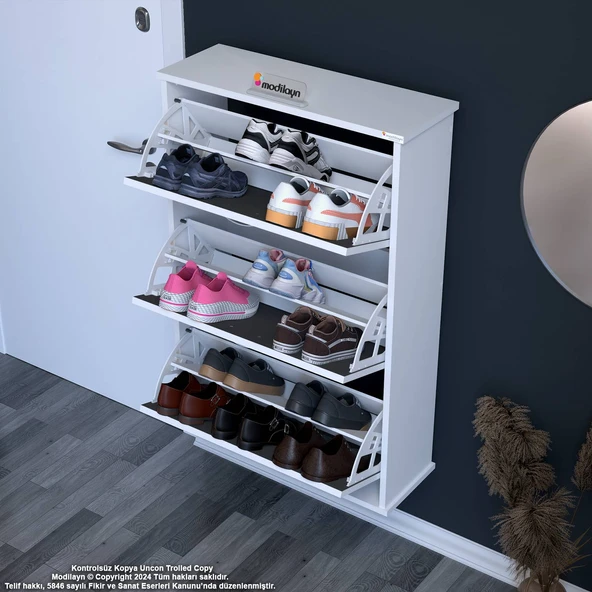 Modilayn VARBİ Asma Antre 72x115x26 cm’ lik 3 Düşer Kapak 6 Göz Bölmeli Ayakkabılık - Resim 2