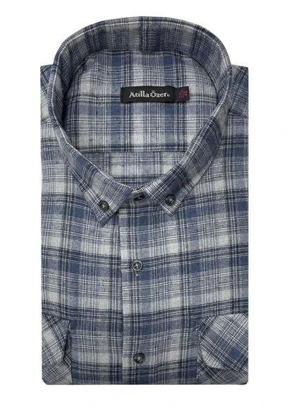 Atilla Özer Büyük Beden Çift Cep Klasik Kışlık Kaşmir Gömlek - 7462 - 7