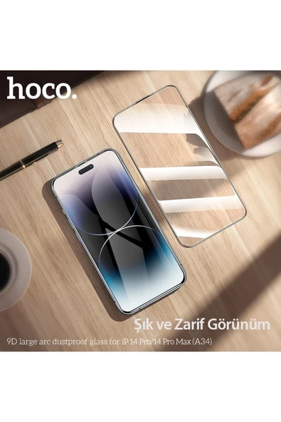 Hoco. iPhone 14 Pro 9D Dustproof Cam Ekran Koruyucu - Siyah - Resim 8