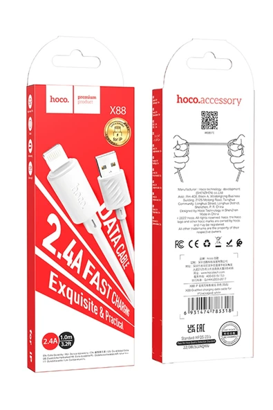 Hoco. X88 1M USB to Lightning Şarj Data Kablosu - Beyaz - Resim 3