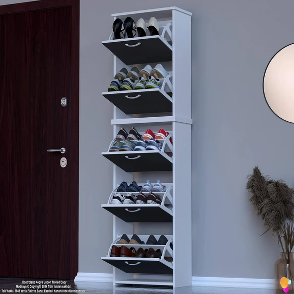 Modilayn VERVE Antre 52x194x26 cm’ lik 5 Düşer Kapak 10 Göz Bölmeli Ayakkabılık ürün görseli 1