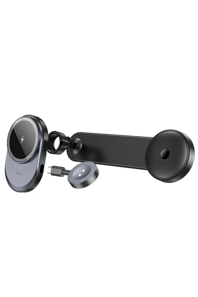 Hoco. HW28 Excelso Yapışkanlı 15W Kablosuz Şarj ve 2.5W Kablosuz Saat Şarj Destekli Magsafe Araç Tutucu - Siyah - Resim 12