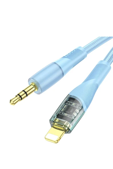 Hoco. UPA25 1M Tak Çalıştır Lightning to Aux Kablo - Mavi - Resim 5
