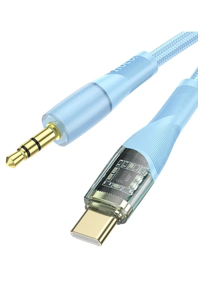 Hoco. UPA25 1M Tak Çalıştır Type-C to Aux Kablo - Mavi - Resim 2