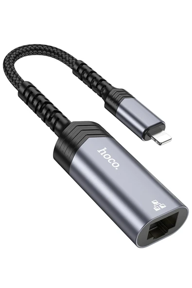 Hoco. UA26 Tak Çalıştır Lightning to RJ45 100 Mbps Ethernet Dönüştürücü - Gri ürün görseli 1
